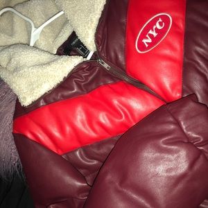 Forever 21 burgundy & red NYC puffer jacket 💕
